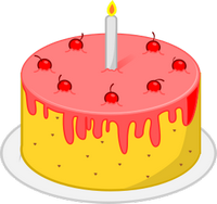 Torta di compleanno con candela, crema e sette ciliegie