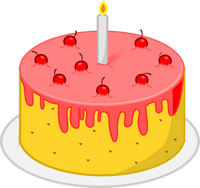 Torta di compleanno con candela, crema e 8 ciliegie