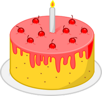 Torta di compleanno con candela, crema e 9 ciliegie
