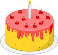 Torta di compleanno con candela, crema e 10 ciliegie