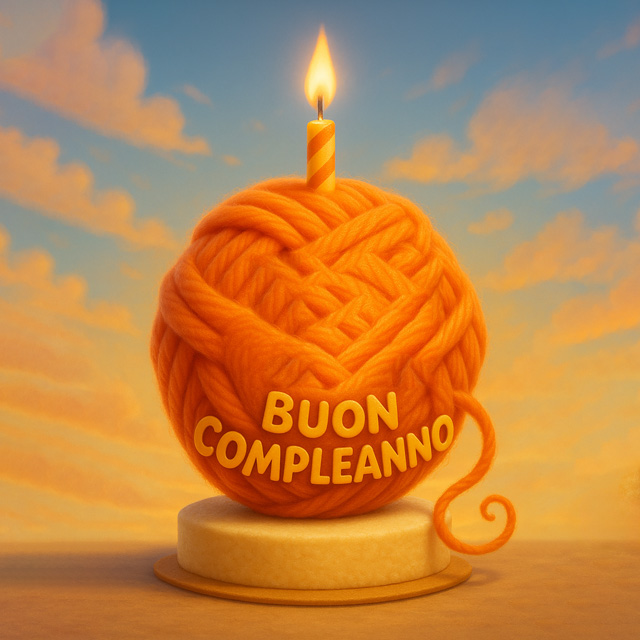 Torta di compleanno con un gomitolo commestibile e una candela