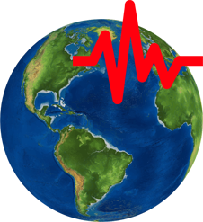 La Terra con il tracciato di un sismografo che indica un terremoto